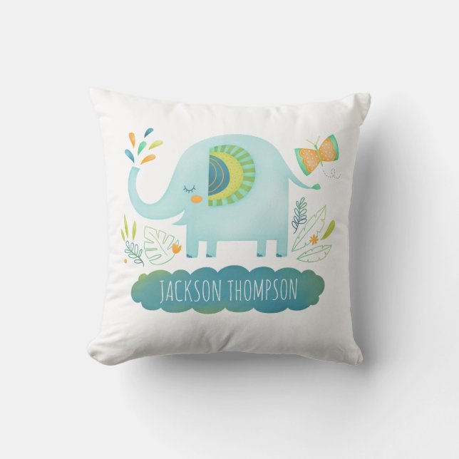 Personalisierter Junge Elephant Kinderzimmer Kisse Kissen (Vorderseite)
