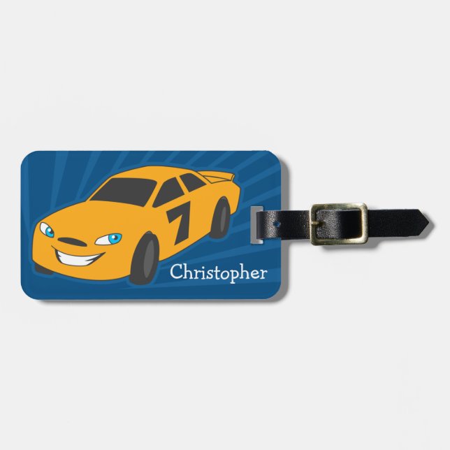Personalisierter Jungen-Gepäck-Umbau - gelber Gepäckanhänger (Vorderseite horizontal)