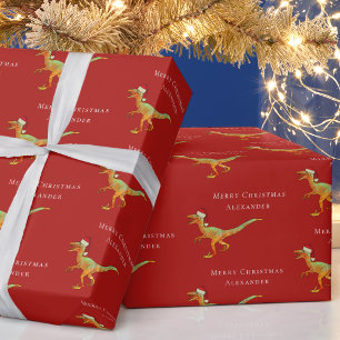 Personalisierter Jungenname Weihnachten Dinosaurie Geschenkpapier