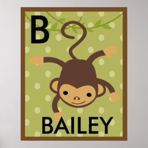 Personalisierter Jungle Monkey Mauer Name Poster