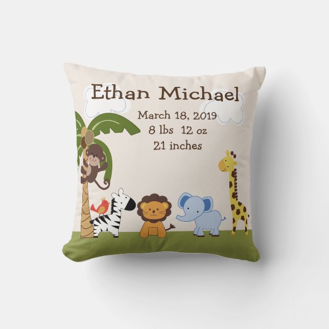 Personalisierter Jungle Pals Tierpilz Keepake Kissen (Vorderseite)