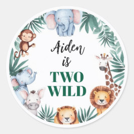 Personalisierter Jungle Two Wild Geburtstag Runder Aufkleber