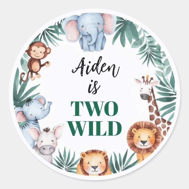 Personalisierter Jungle Two Wild Geburtstag Runder Aufkleber (Vorderseite)