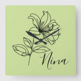 Personalisierter Juni Honeysuckle Birth Blume Gesc Quadratische Wanduhr