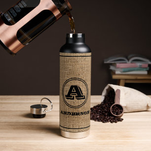 Personalisierter Jute-Burlap-rustikaler Thermaltum Trinkflasche