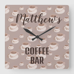 Personalisierter Kaffee-Bar-Bahnhof Quadratische Wanduhr