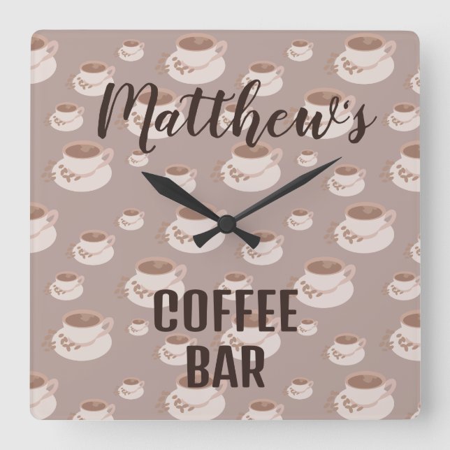Personalisierter Kaffee-Bar-Bahnhof Quadratische Wanduhr (Vorderseite)