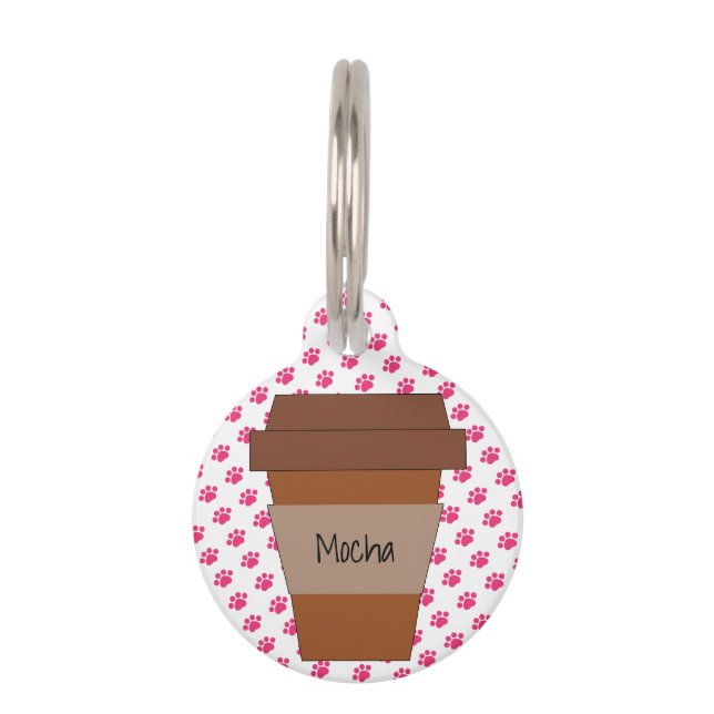 Personalisierter Kaffee-Cup auf rosa Paw Prints Haustiermarke (Vorderseite)