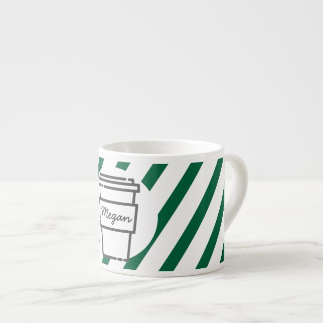 Personalisierter Kaffee-Cup mit grünem Streifen Espressotasse (Vorderseite Rechts)