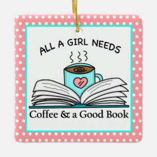 Personalisierter Kaffee und gutes Buch Keramikornament