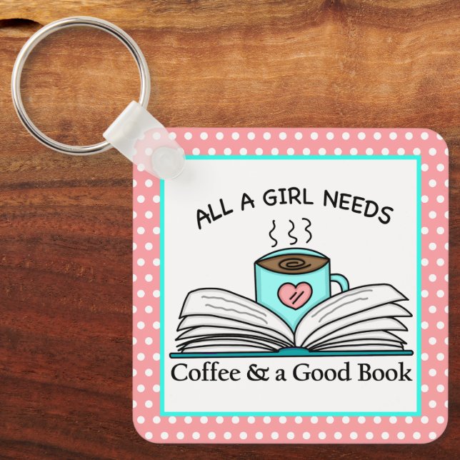 Personalisierter Kaffee und gutes Buch Schlüsselanhänger (Vorderseite)