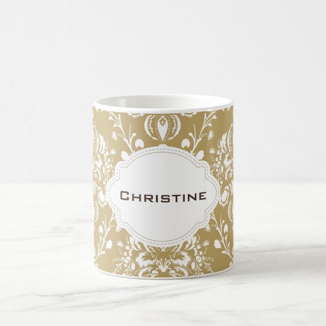 Personalisierter Kakao und Creme Damask Kaffeetasse (Mittel)