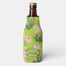 Personalisierter Kaktus mit floraler Wasserfarbe Flaschenkühler