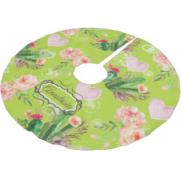 Personalisierter Kaktus mit floraler Wasserfarbe Polyester Weihnachtsbaumdecke