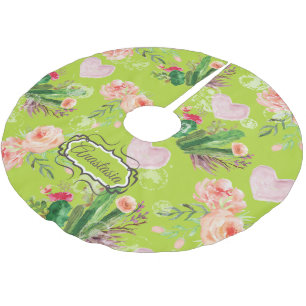 Personalisierter Kaktus mit floraler Wasserfarbe Polyester Weihnachtsbaumdecke