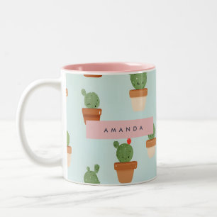 Personalisierter Kaktus mit Terrakotta-Töpfen Zweifarbige Tasse