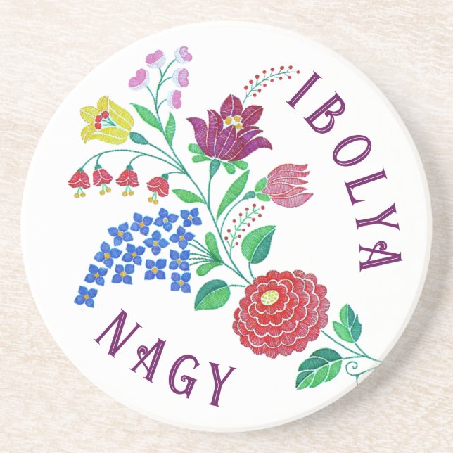 Personalisierter Kalocsai-Blume Getränkeuntersetzer (Vorne)