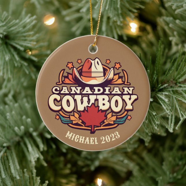 Personalisierter kanadischer Cowboy Weihnachten Keramik Ornament (Baum)