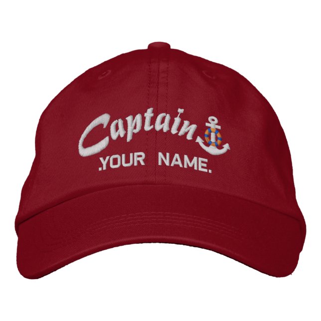 Personalisierter Kapitän Lifesaver Ankername Weiß Bestickte Baseballkappe (Vorderseite)