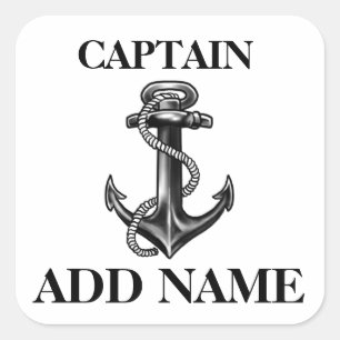 Personalisierter Kapitän Name Marine Anchor und Se Quadratischer Aufkleber