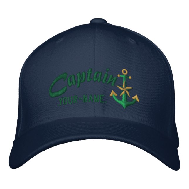 Personalisierter Kapitän Nautical Anchor Name Bestickte Kappe (Vorderseite)