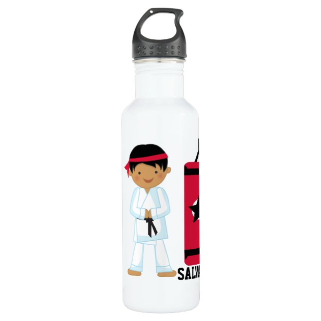 Personalisierter Karate-Junge Trinkflasche (Vorderseite)