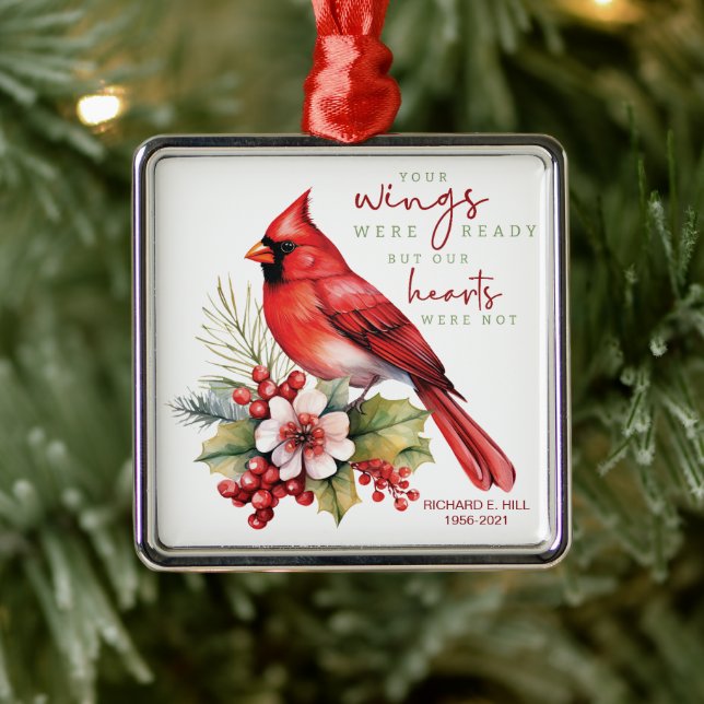 Personalisierter Kardinal Memorial Your Wings Ornament Aus Metall (Baum)