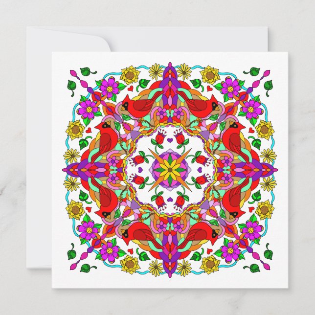Personalisierter Kardinal und Blume Mandala Geburt Karte (Vorderseite)
