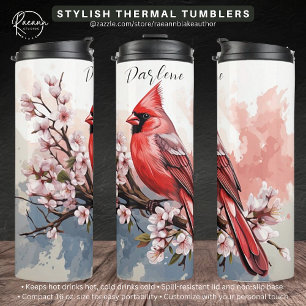 Personalisierter Kardinal- und Blumen-Wärmebecher Thermosbecher