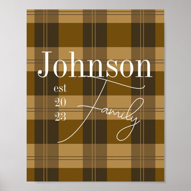 Personalisierter Karierter Familienname Braun Poster (Vorne)