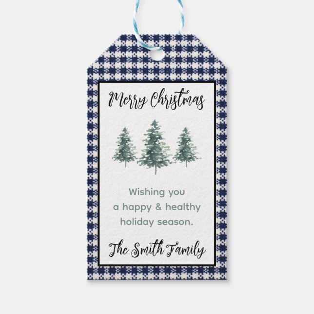 Personalisierter Karierter Flannel, Weihnachtsbaum Geschenkanhänger (Vorderseite)