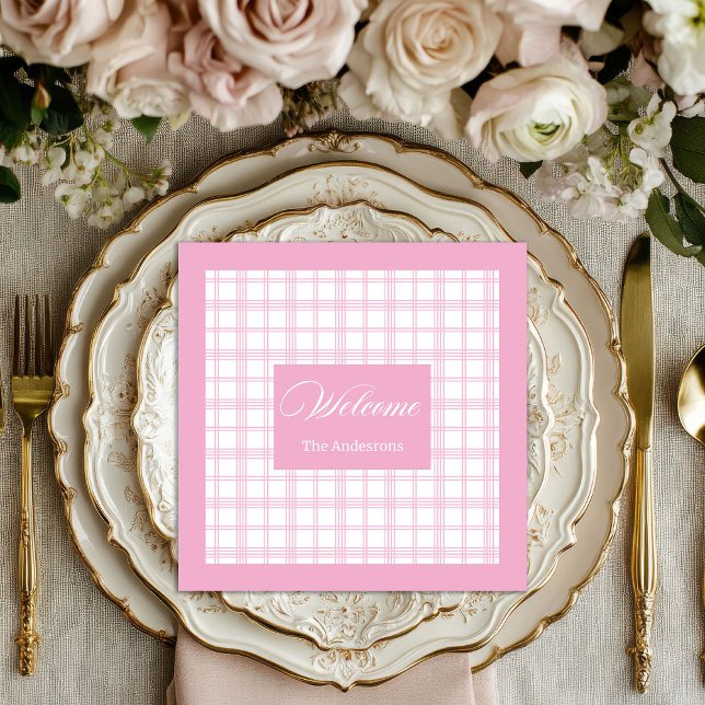 Personalisierter Karierter Napkins Klassischer ros Serviette (Personalized Plaid Napkins Classic Pink Charm)