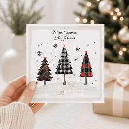 Personalisierter Karierter Weihnachtsbaum Familien Karte