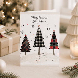 Personalisierter Karierter Weihnachtsbaum Familien Karte