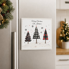 Personalisierter Karierter Weihnachtsbaum Familien Magnet