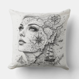 Personalisierter Kartenkompass Frau Kunst Vintage Kissen