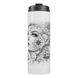 Personalisierter Kartenkompass Frau Kunst Vintage Thermosbecher