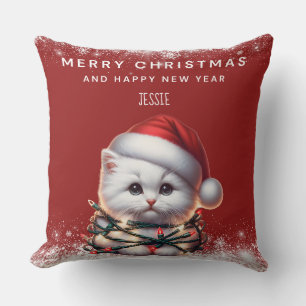 Personalisierter Kätzchen-Weihnachtsmannhut Weihna Kissen