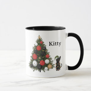 Personalisierter Katze- & Weihnachtsbaum-Kaffeebec Tasse