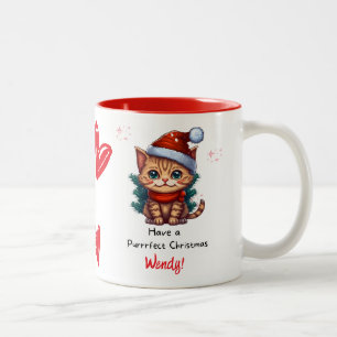 Personalisierter Katzen-Weihnachtstasse Zweifarbige Tasse