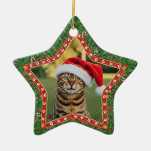 Personalisierter Katzenfoto-Stern-Weihnachten Keramik Ornament