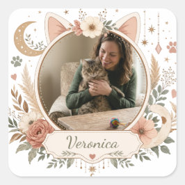 Personalisierter Katzenmutter-Foto-Aufkleber | Ben Quadratischer Aufkleber