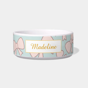 Personalisierter Katzenname Pastell Rosa Schleife Napf