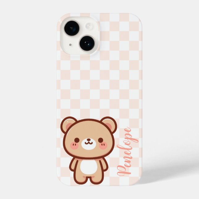 Personalisierter Kawaii-Bären iPhone 14 Hülle (Rückseite)