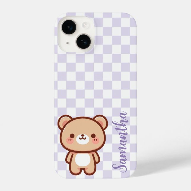Personalisierter Kawaii-Bärenhandy-Fall, Lila iPhone 14 Hülle (Rückseite)