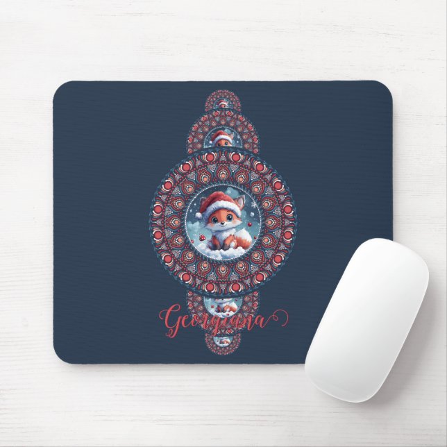 Personalisierter Kawaii Fox Ornamental Mandala Mousepad (Mit Mouse)