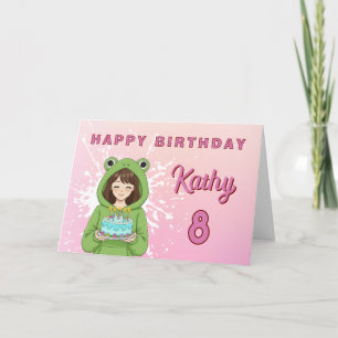 Personalisierter Kawaii-Frosch-Hoodie-Mädchen-Gebu Karte