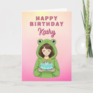 Personalisierter Kawaii-Frosch-Hoodie Mädchen Gebu Karte