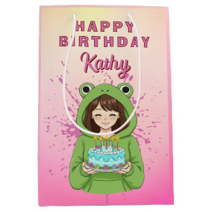 Personalisierter Kawaii-Frosch-Hoodie-Mädchen-Gebu Mittlere Geschenktüte