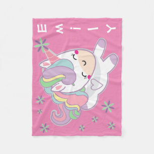 Personalisierter Kawaii Girly Pastellunicorn Fleecedecke